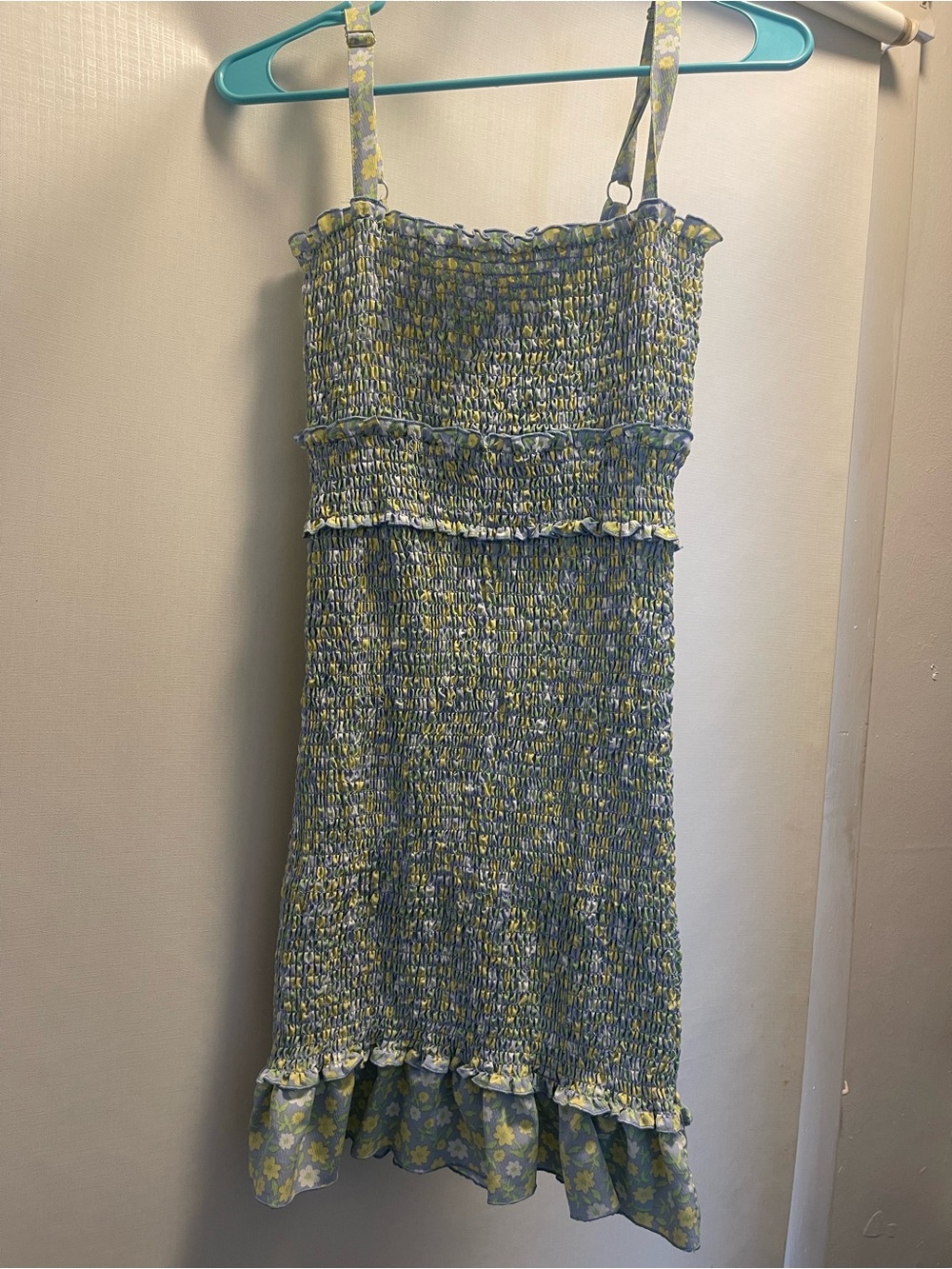 Love Tree Blue and Yellow Smocked Midi Sundress
